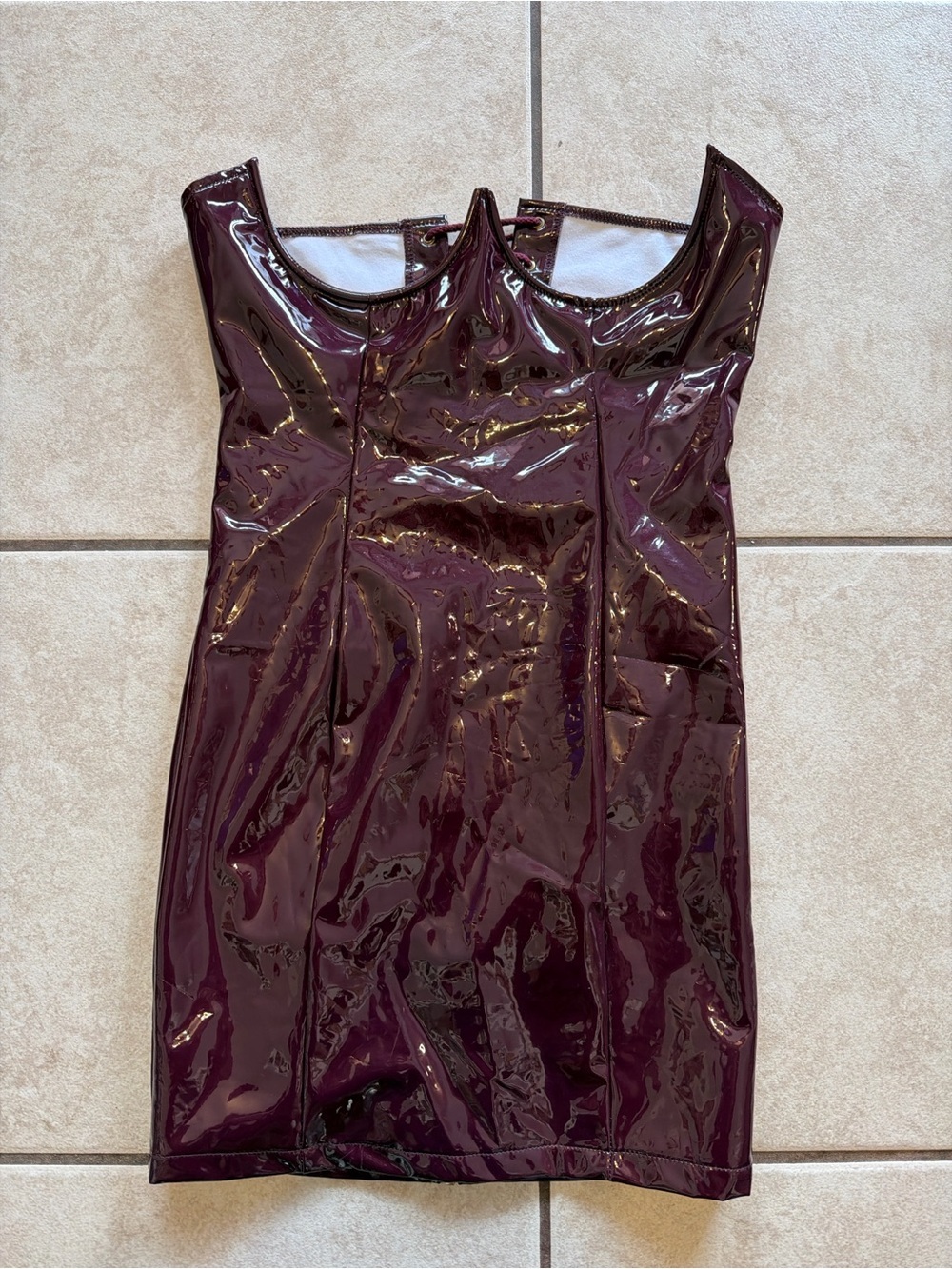 Burgundy Patent Latex Mini Dress Vegas Night Club Bodycon